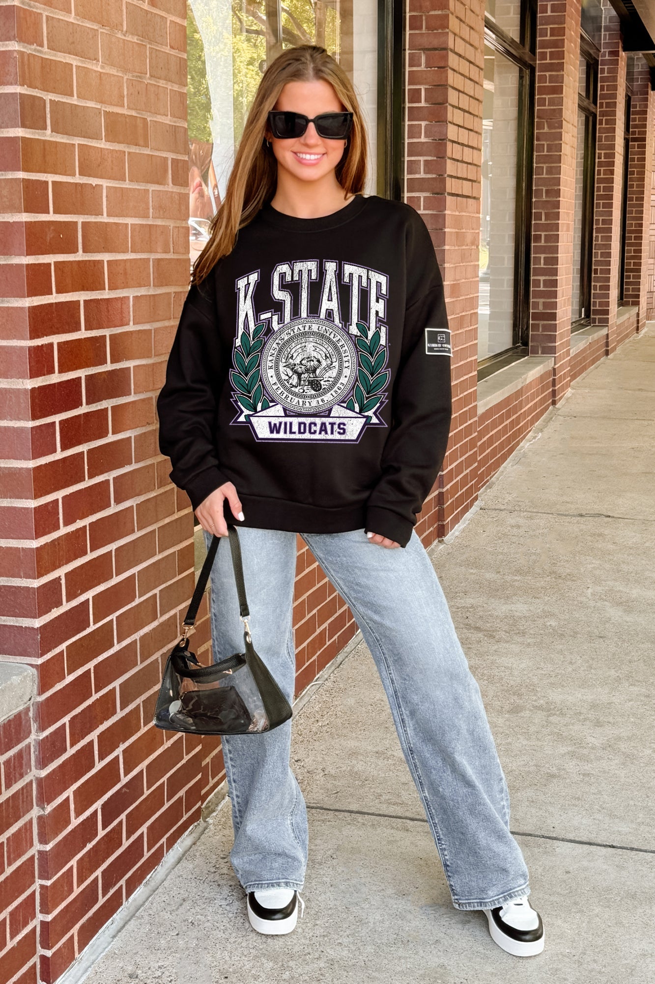 KANSAS STATE WILDCATS VICTORY LANE BLACK LABEL PREMIUM FLEECE CREW SWEATSHIRT