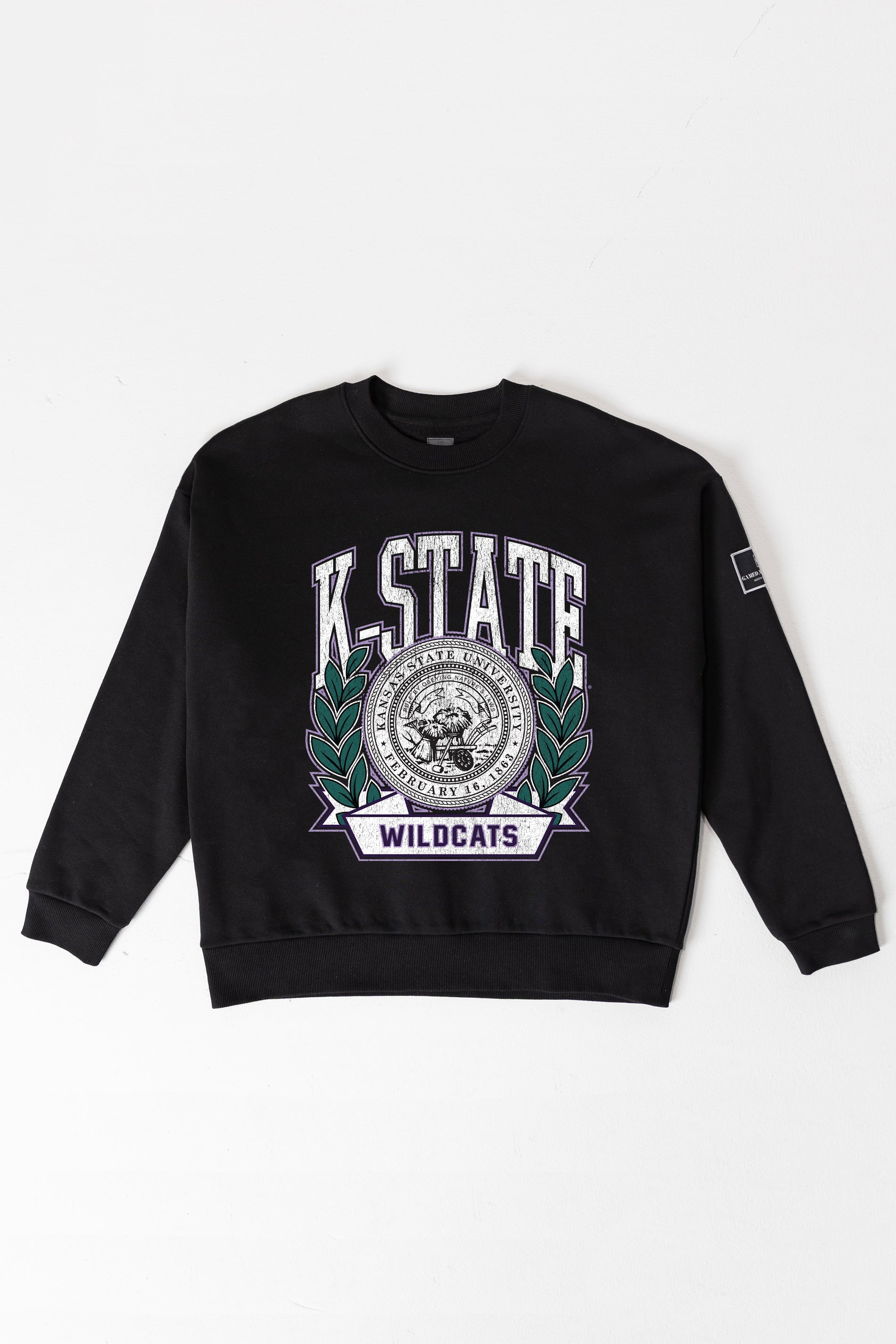 KANSAS STATE WILDCATS VICTORY LANE BLACK LABEL PREMIUM FLEECE CREW SWEATSHIRT