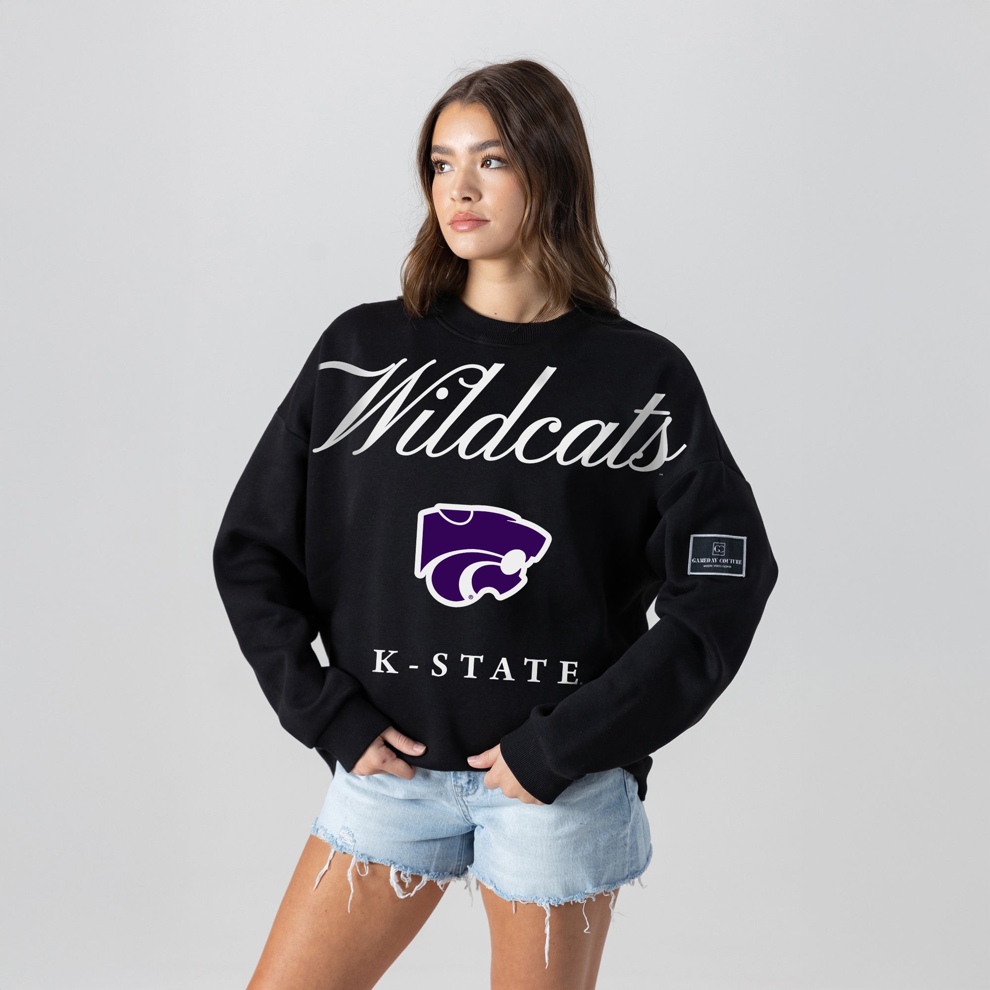 KANSAS STATE WILDCATS LEGACY CLUB BLACK LABEL PREMIUM FLEECE DROP SHOULDER CREWNECK