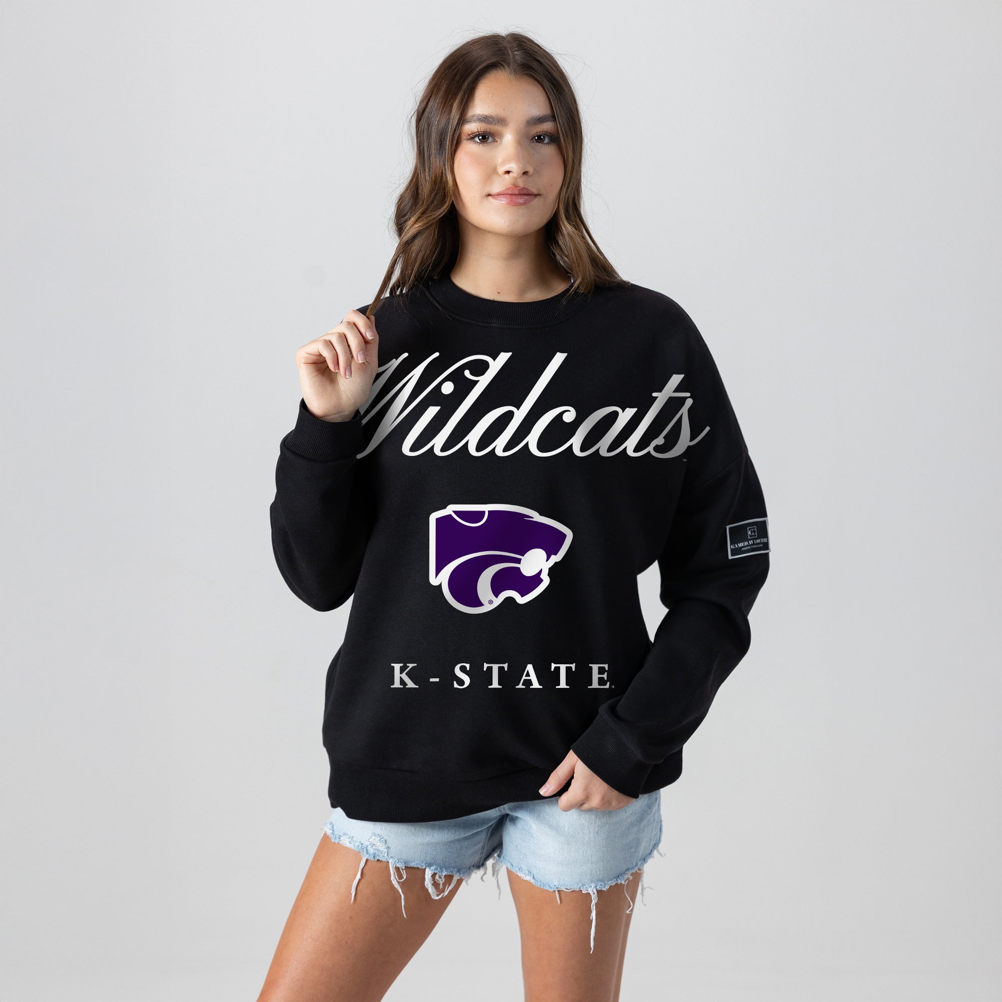 KANSAS STATE WILDCATS LEGACY CLUB BLACK LABEL PREMIUM FLEECE DROP SHOULDER CREWNECK