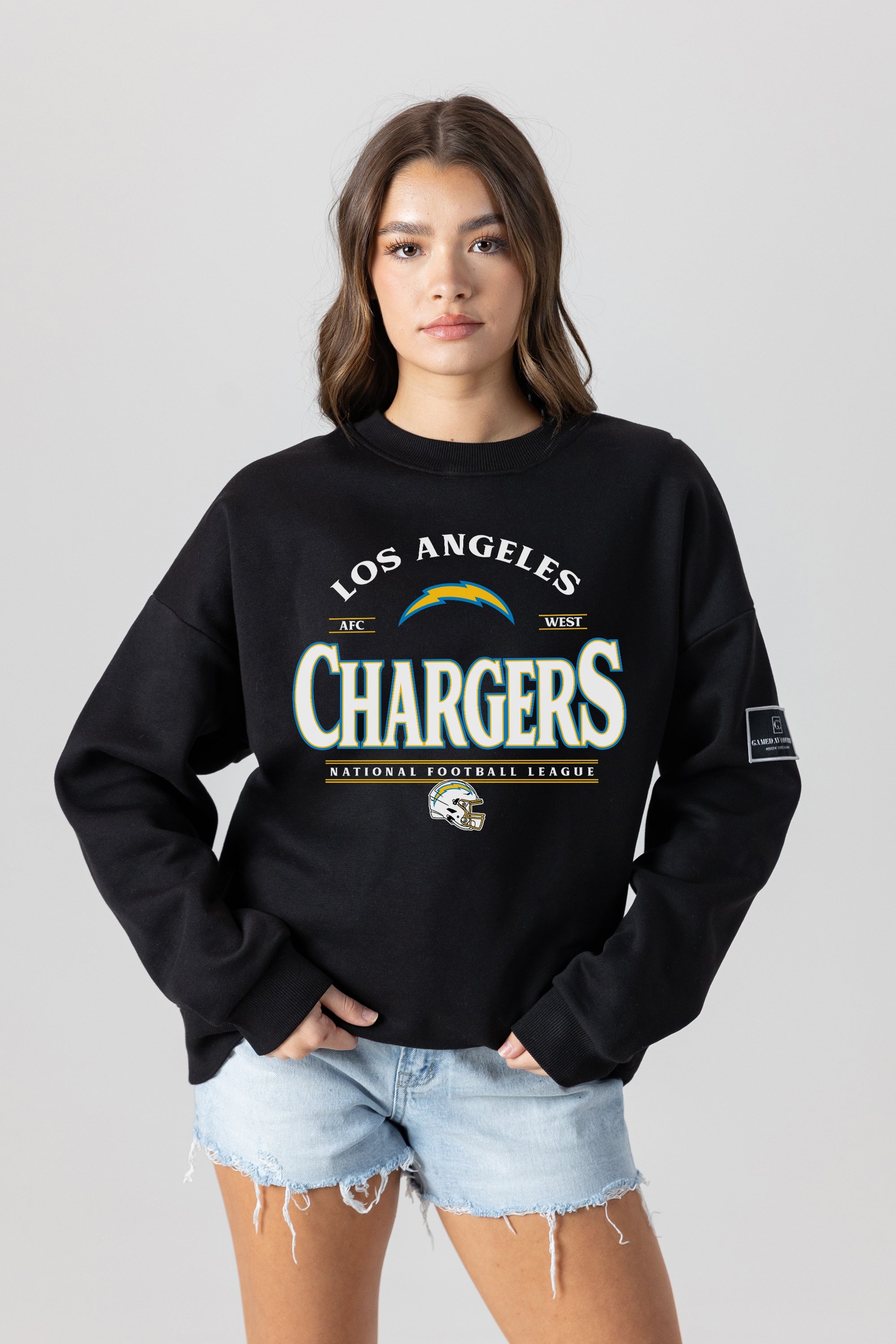 LOS ANGELES CHARGERS PLAYERS ONLY BLACK LABEL PREMIUM FLEECE DROP SHOULDER CREWNECK
