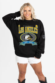 LOS ANGELES CHARGERS BOLD CHEERS BLACK LABEL PREMIUM FLEECE CREW SWEATSHIRT