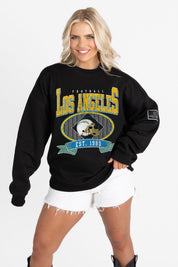 LOS ANGELES CHARGERS BOLD CHEERS BLACK LABEL PREMIUM FLEECE CREW SWEATSHIRT