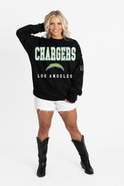 LOS ANGELES CHARGERS LEVEL UP BLACK LABEL PREMIUM FLEECE CREW SWEATSHIRT