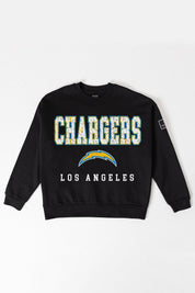 LOS ANGELES CHARGERS LEVEL UP BLACK LABEL PREMIUM FLEECE CREW SWEATSHIRT