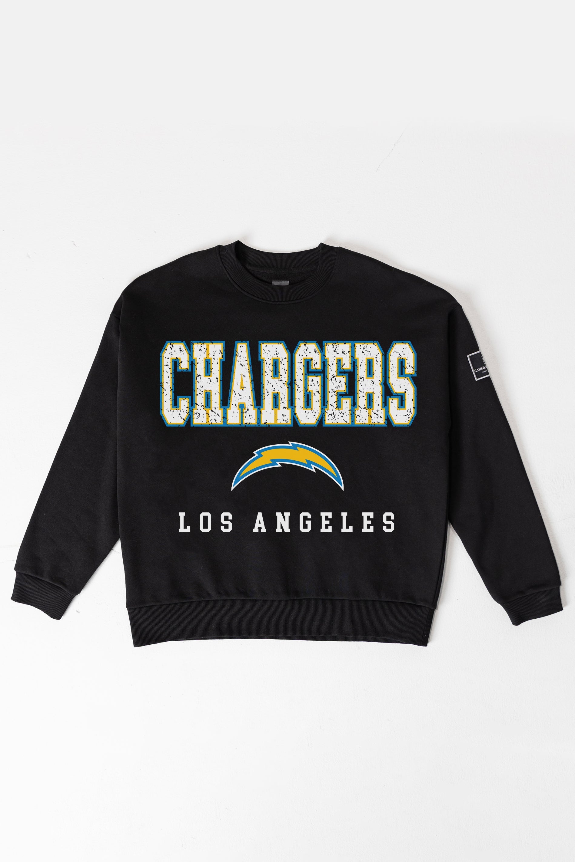 LOS ANGELES CHARGERS LEVEL UP BLACK LABEL PREMIUM FLEECE CREW SWEATSHIRT