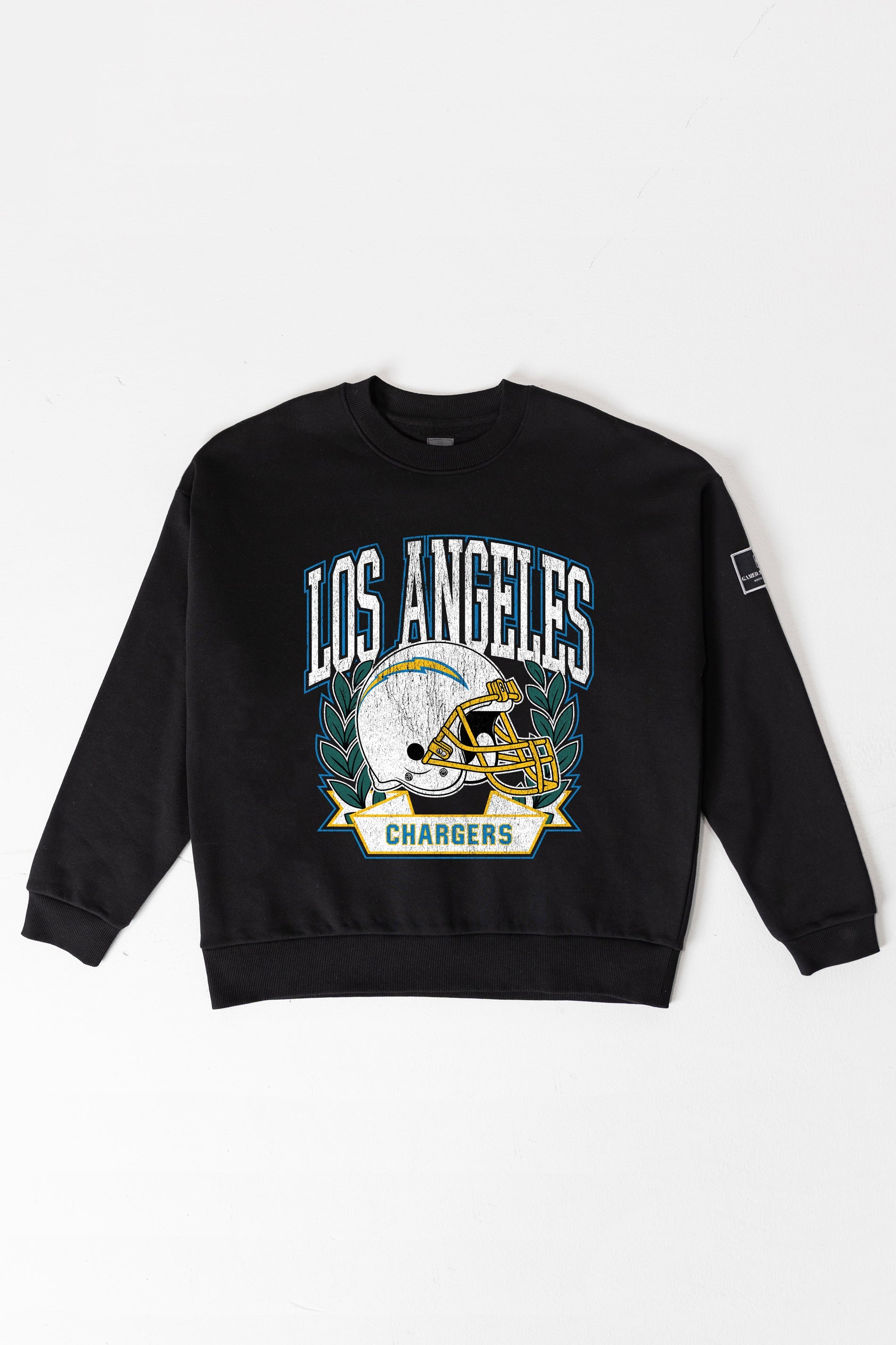 LOS ANGELES CHARGERS VICTORY LANE BLACK LABEL PREMIUM FLEECE CREW SWEATSHIRT