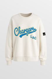 LOS ANGELES CHARGERS CLUTCH MOVE BLACK LABEL PREMIUM FLEECE CREW SWEATSHIRT BY RANDI MAHOMES