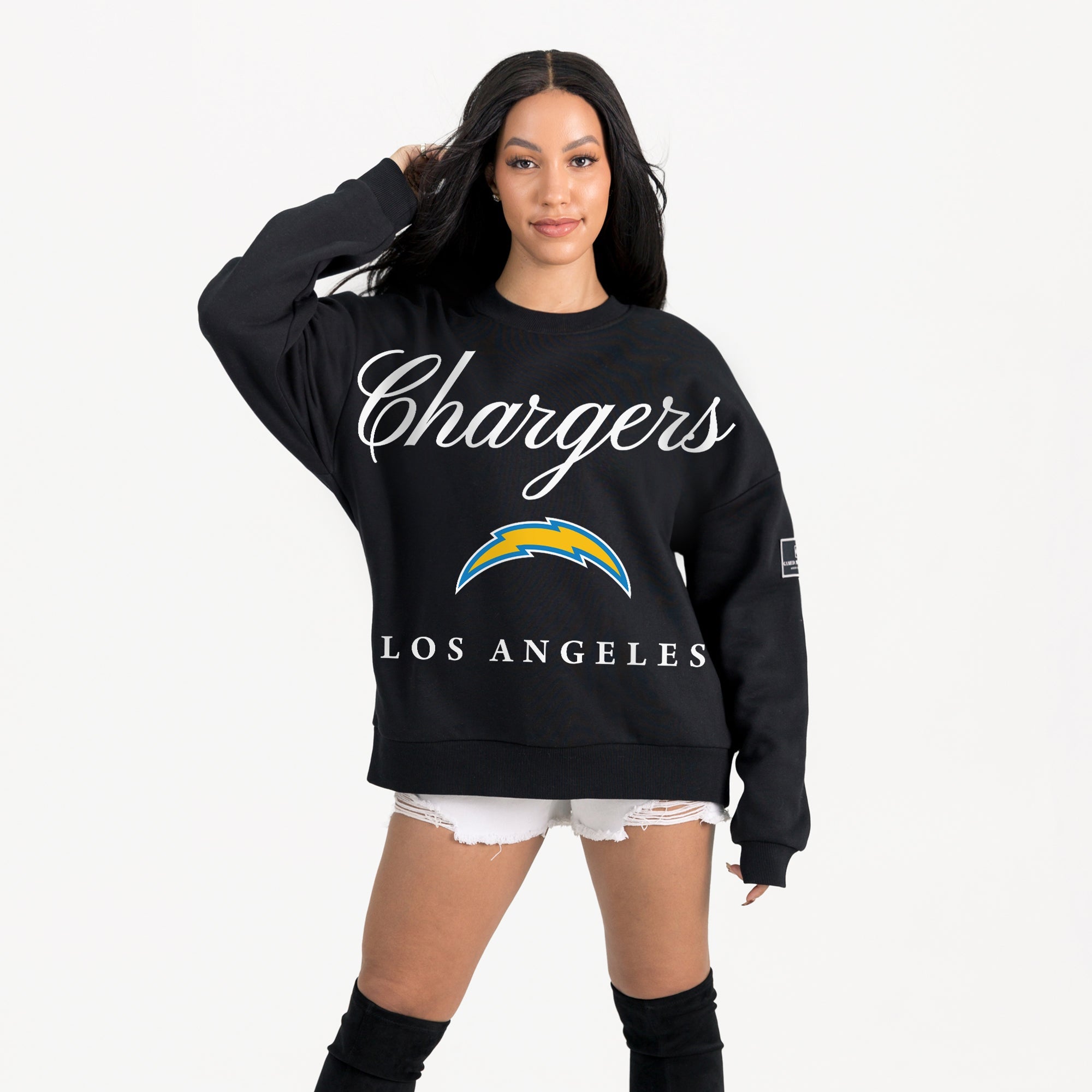 LOS ANGELES CHARGERS LEGACY CLUB BLACK LABEL PREMIUM FLEECE DROP SHOULDER CREWNECK