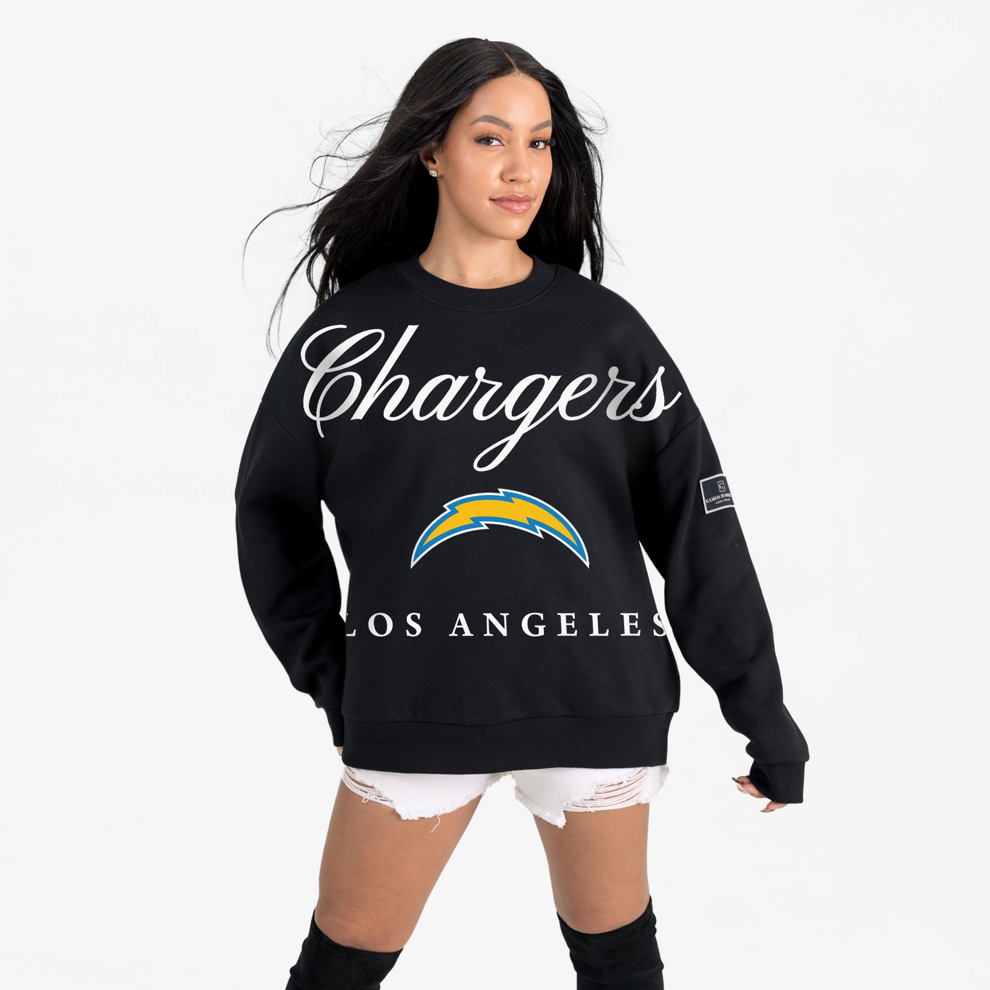 LOS ANGELES CHARGERS LEGACY CLUB BLACK LABEL PREMIUM FLEECE DROP SHOULDER CREWNECK