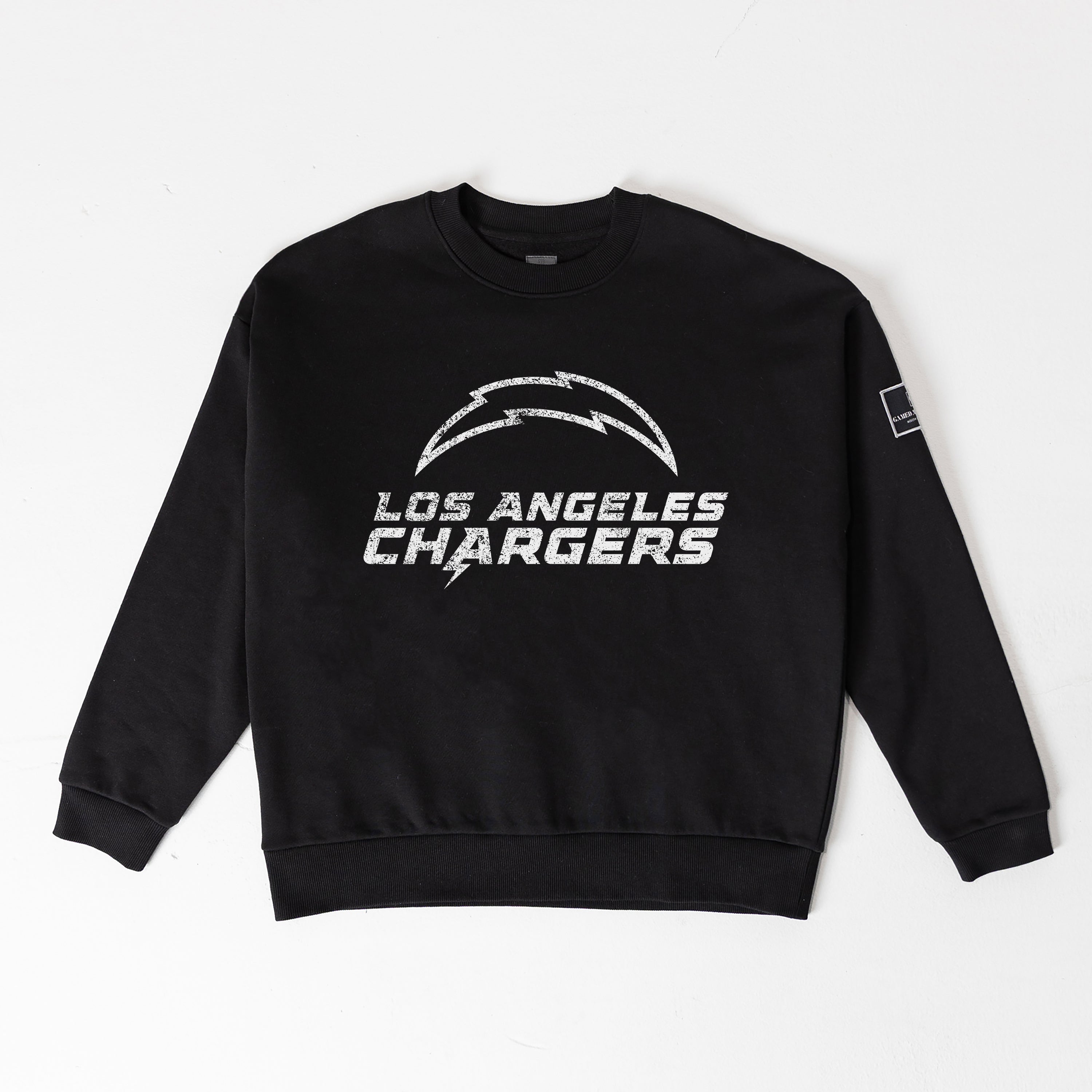 LOS ANGELES CHARGERS BOLD MOVE BLACK LABEL PREMIUM FLEECE DROP SHOULDER CREWNECK