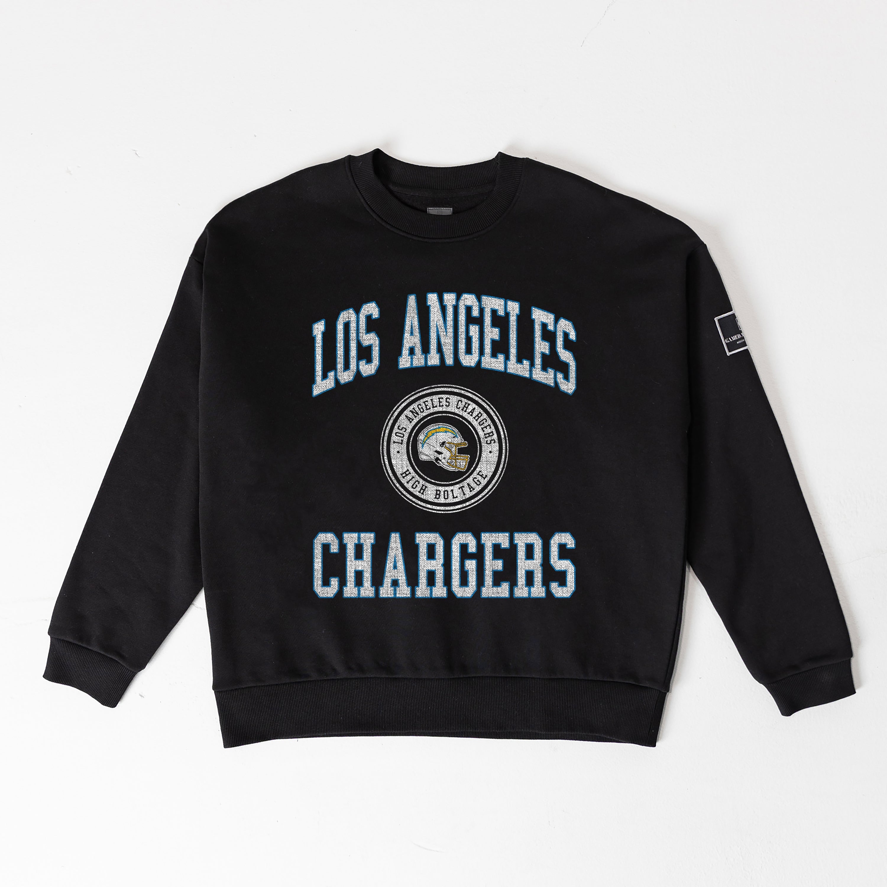 LOS ANGELES CHARGERS FIERCE FLOW BLACK LABEL PREMIUM FLEECE DROP SHOULDER CREWNECK