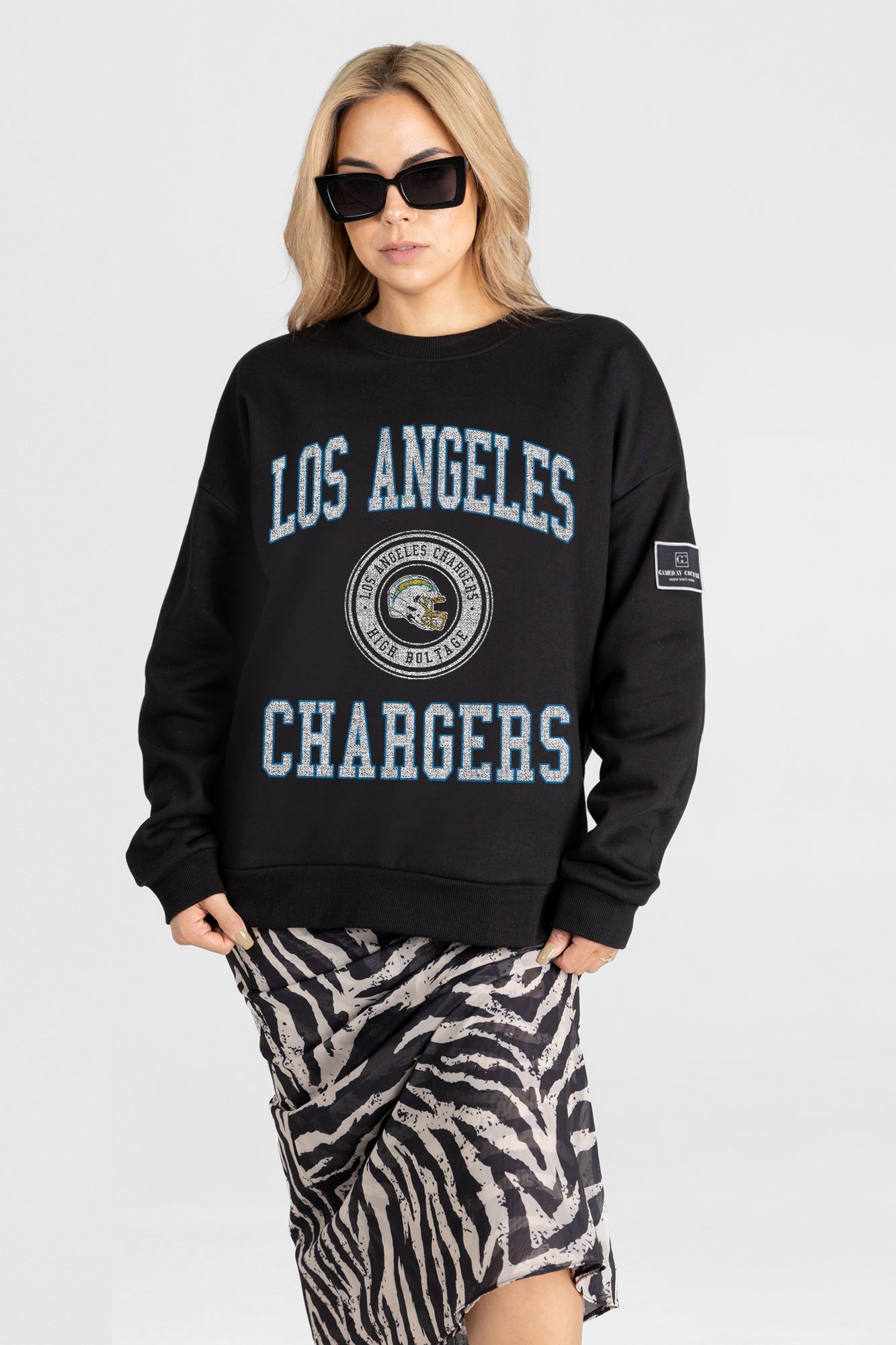 LOS ANGELES CHARGERS FIERCE FLOW BLACK LABEL PREMIUM FLEECE DROP SHOULDER CREWNECK