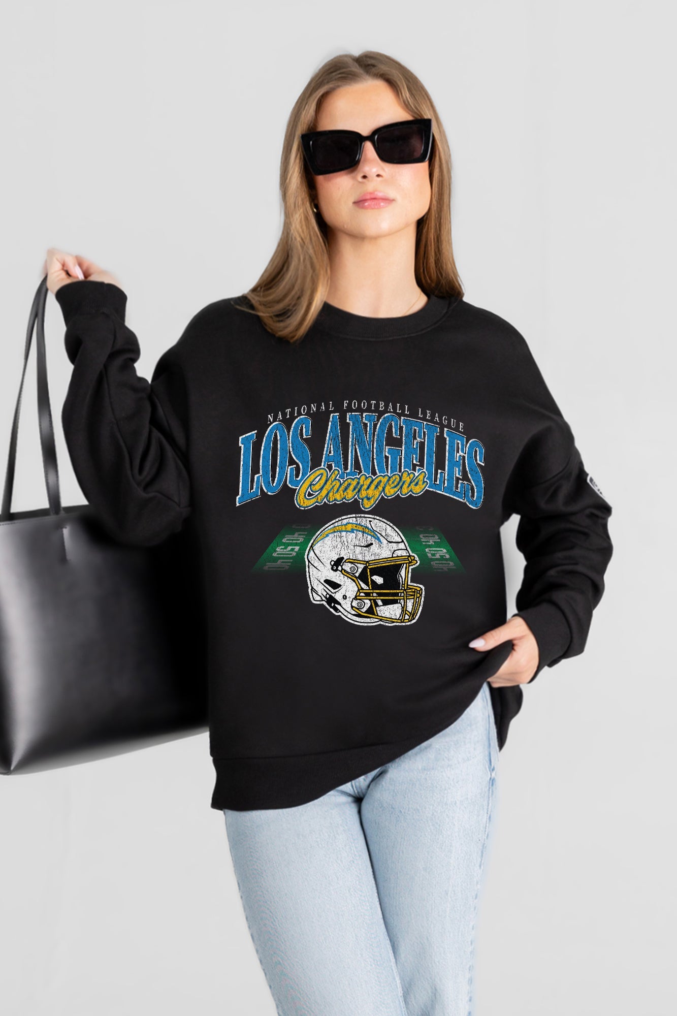 LOS ANGELES CHARGERS FIELD FOCUS BLACK LABEL PREMIUM FLEECE DROP SHOULDER CREWNECK