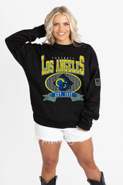 LOS ANGELES RAMS BOLD CHEERS BLACK LABEL PREMIUM FLEECE CREW SWEATSHIRT