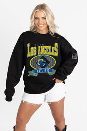 LOS ANGELES RAMS BOLD CHEERS BLACK LABEL PREMIUM FLEECE CREW SWEATSHIRT