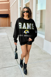 LOS ANGELES RAMS LEVEL UP BLACK LABEL PREMIUM FLEECE CREW SWEATSHIRT