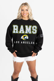 LOS ANGELES RAMS LEVEL UP BLACK LABEL PREMIUM FLEECE CREW SWEATSHIRT
