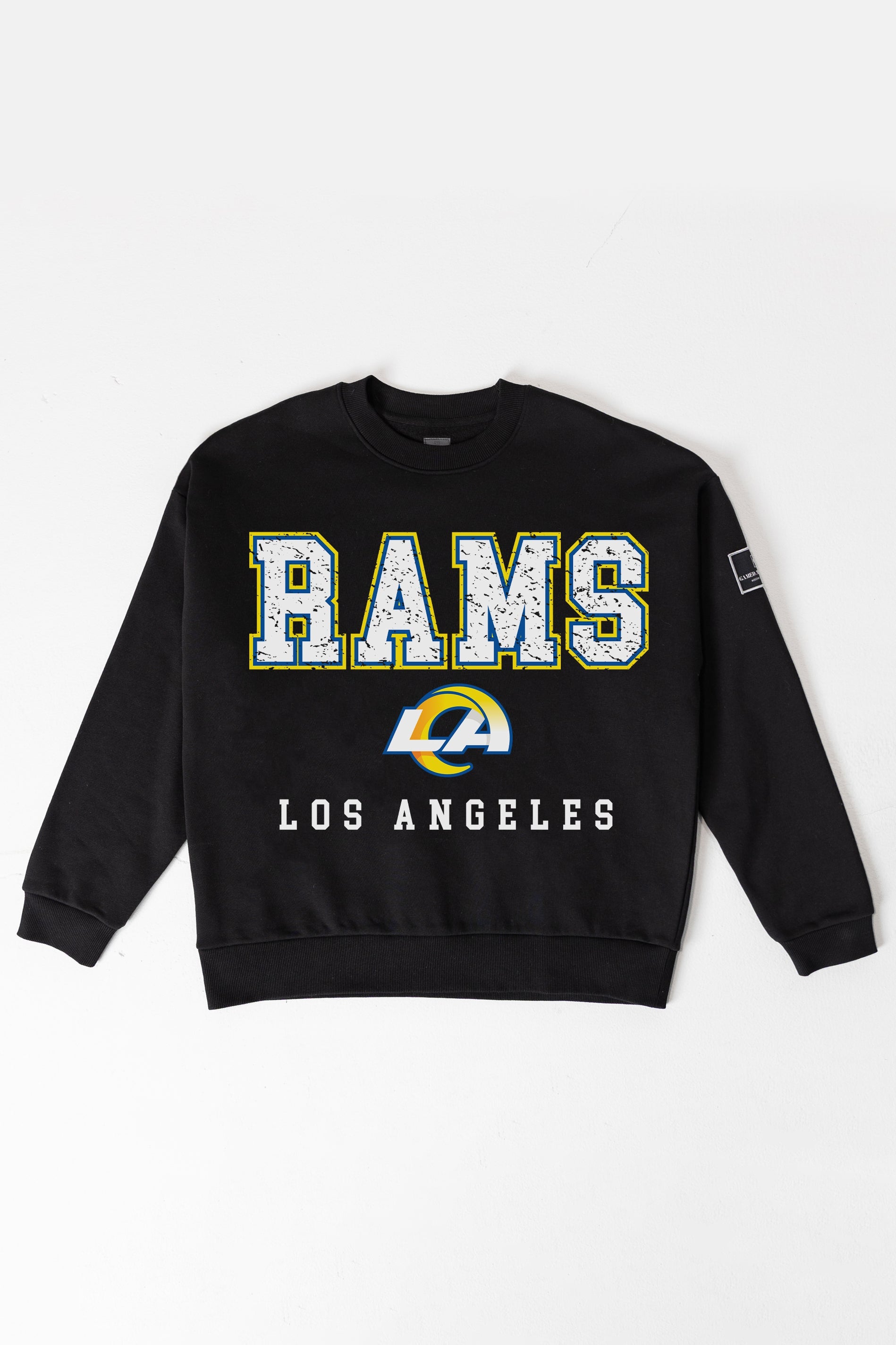 LOS ANGELES RAMS LEVEL UP BLACK LABEL PREMIUM FLEECE CREW SWEATSHIRT