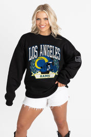 LOS ANGELES RAMS VICTORY LANE BLACK LABEL PREMIUM FLEECE CREW SWEATSHIRT