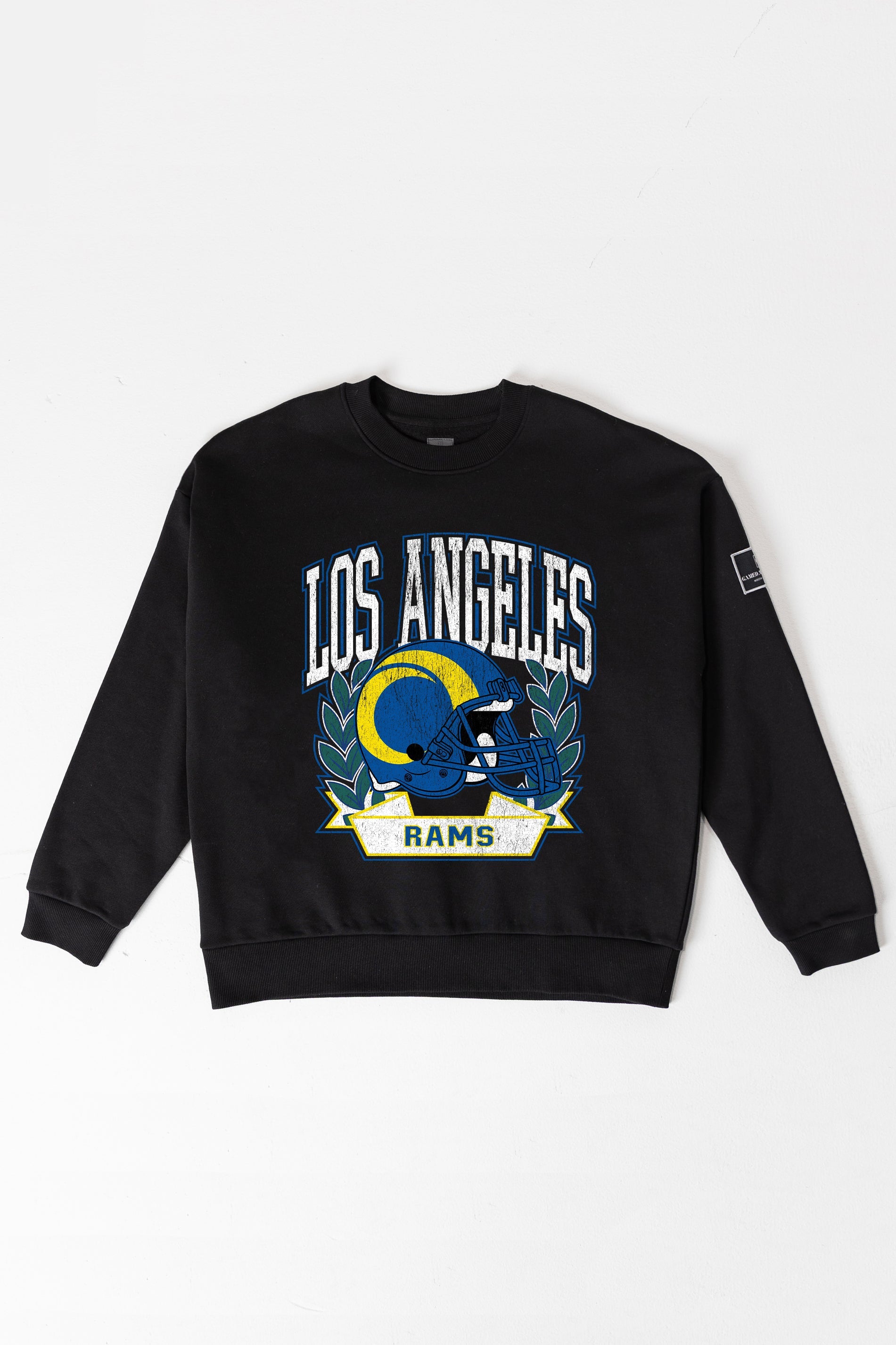 LOS ANGELES RAMS VICTORY LANE BLACK LABEL PREMIUM FLEECE CREW SWEATSHIRT