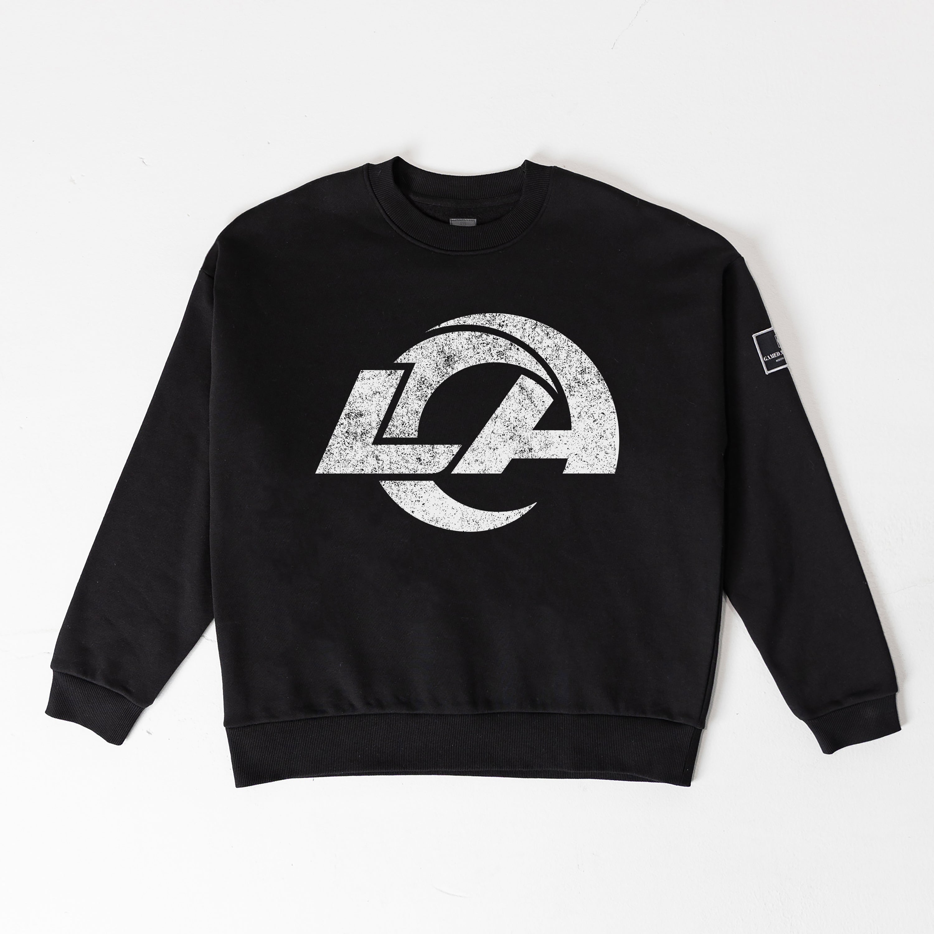 LOS ANGELES RAMS BOLD MOVE BLACK LABEL PREMIUM FLEECE DROP SHOULDER CREWNECK