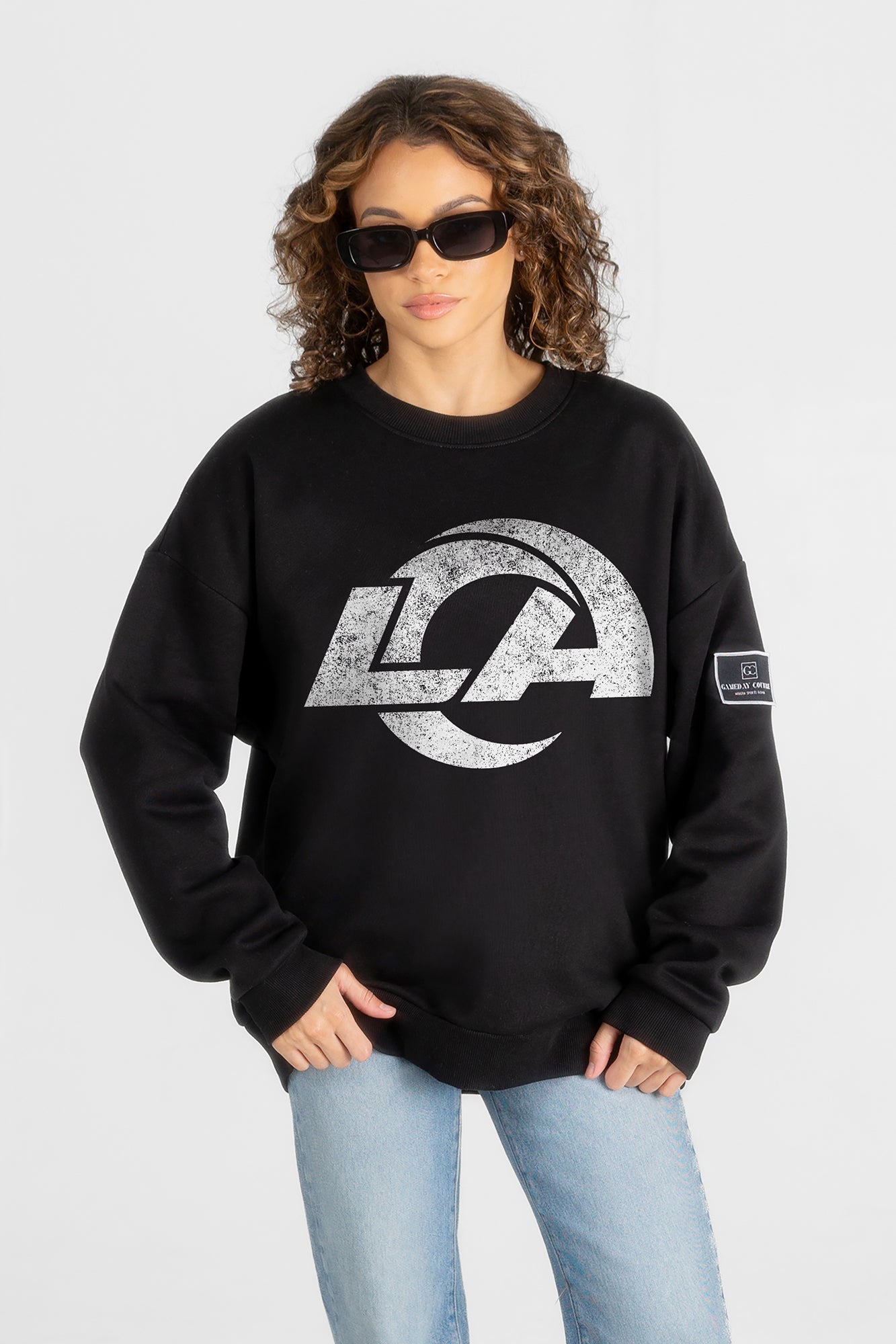 LOS ANGELES RAMS BOLD MOVE BLACK LABEL PREMIUM FLEECE DROP SHOULDER CREWNECK