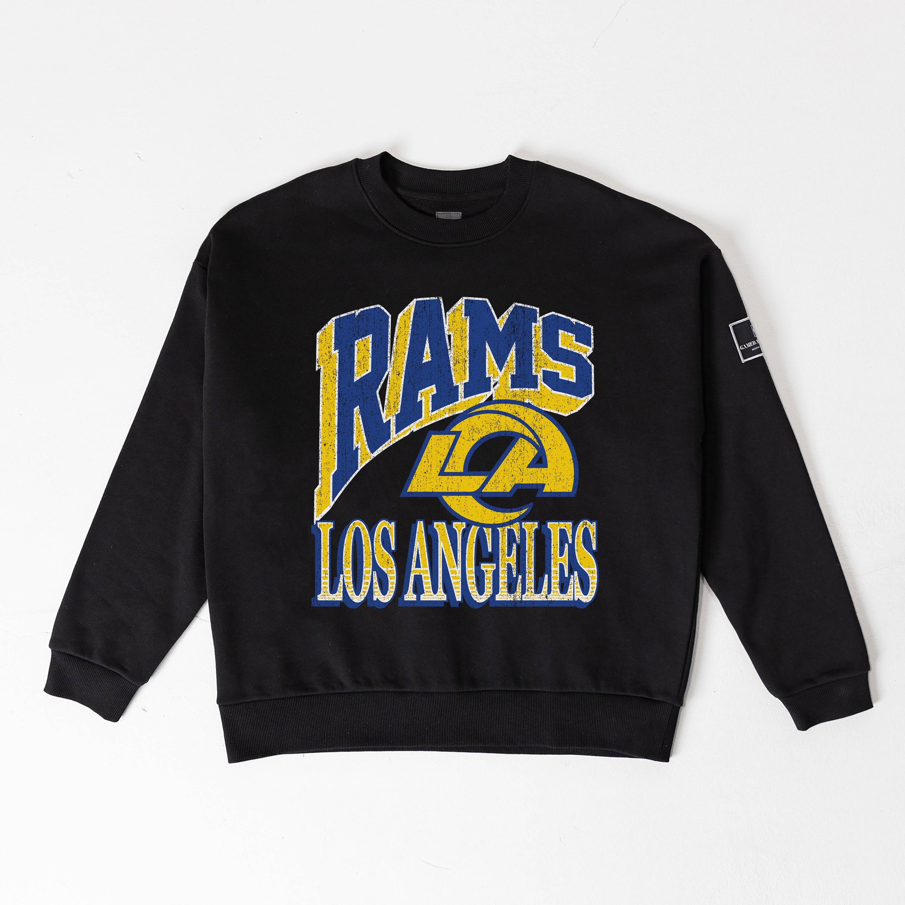 LOS ANGELES RAMS VICTORY PRIME BLACK LABEL PREMIUM FLEECE DROP SHOULDER CREWNECK