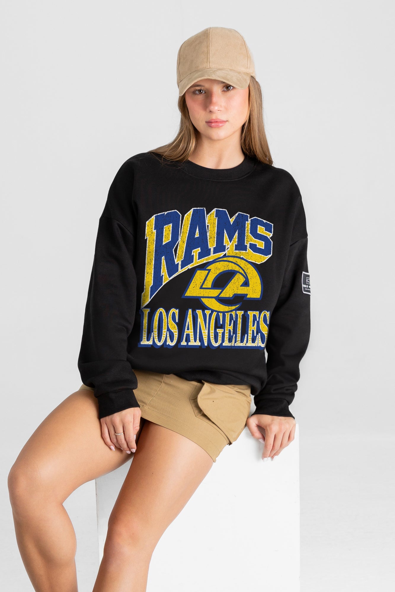 LOS ANGELES RAMS VICTORY PRIME BLACK LABEL PREMIUM FLEECE DROP SHOULDER CREWNECK