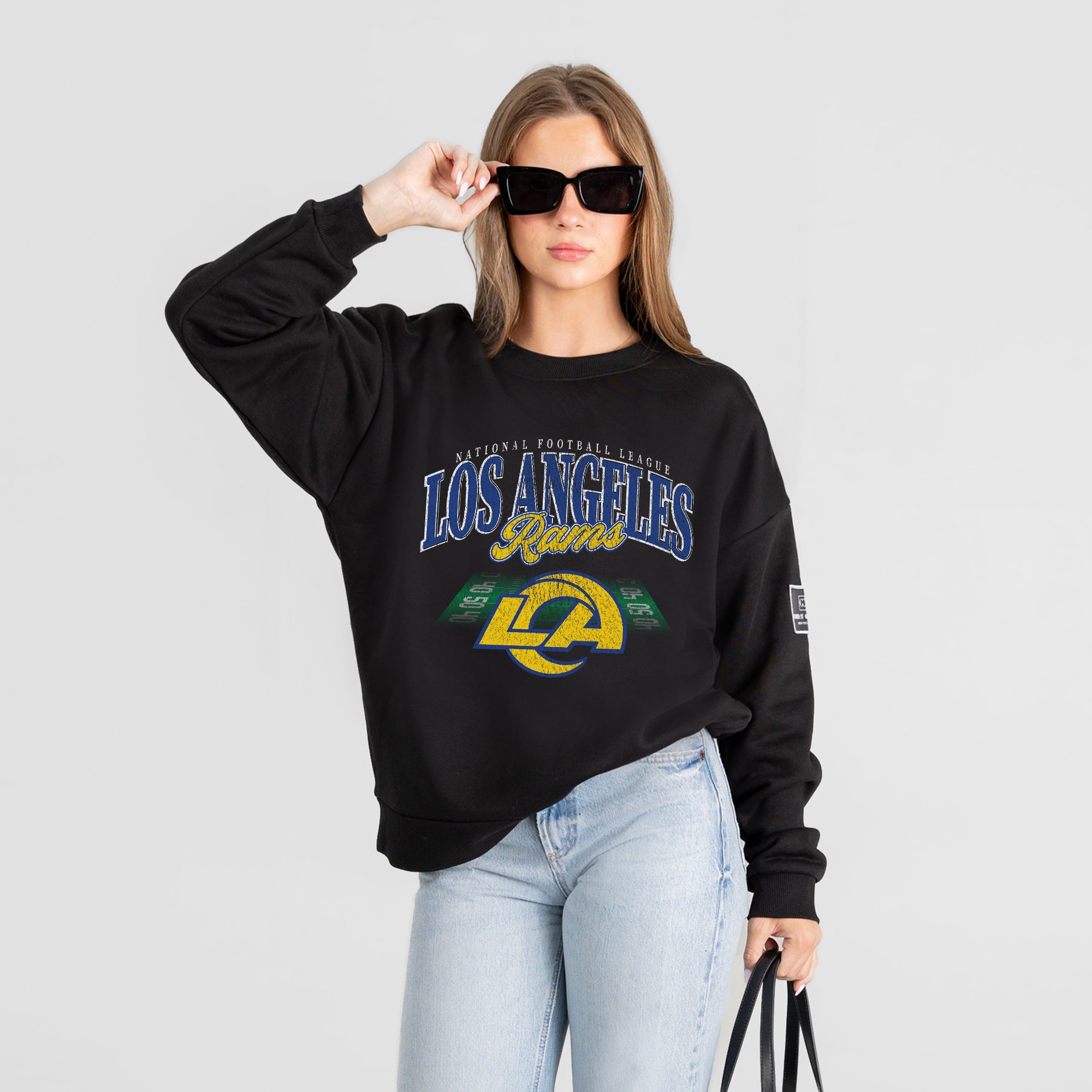 LOS ANGELES RAMS FIELD FOCUS BLACK LABEL PREMIUM FLEECE DROP SHOULDER CREWNECK