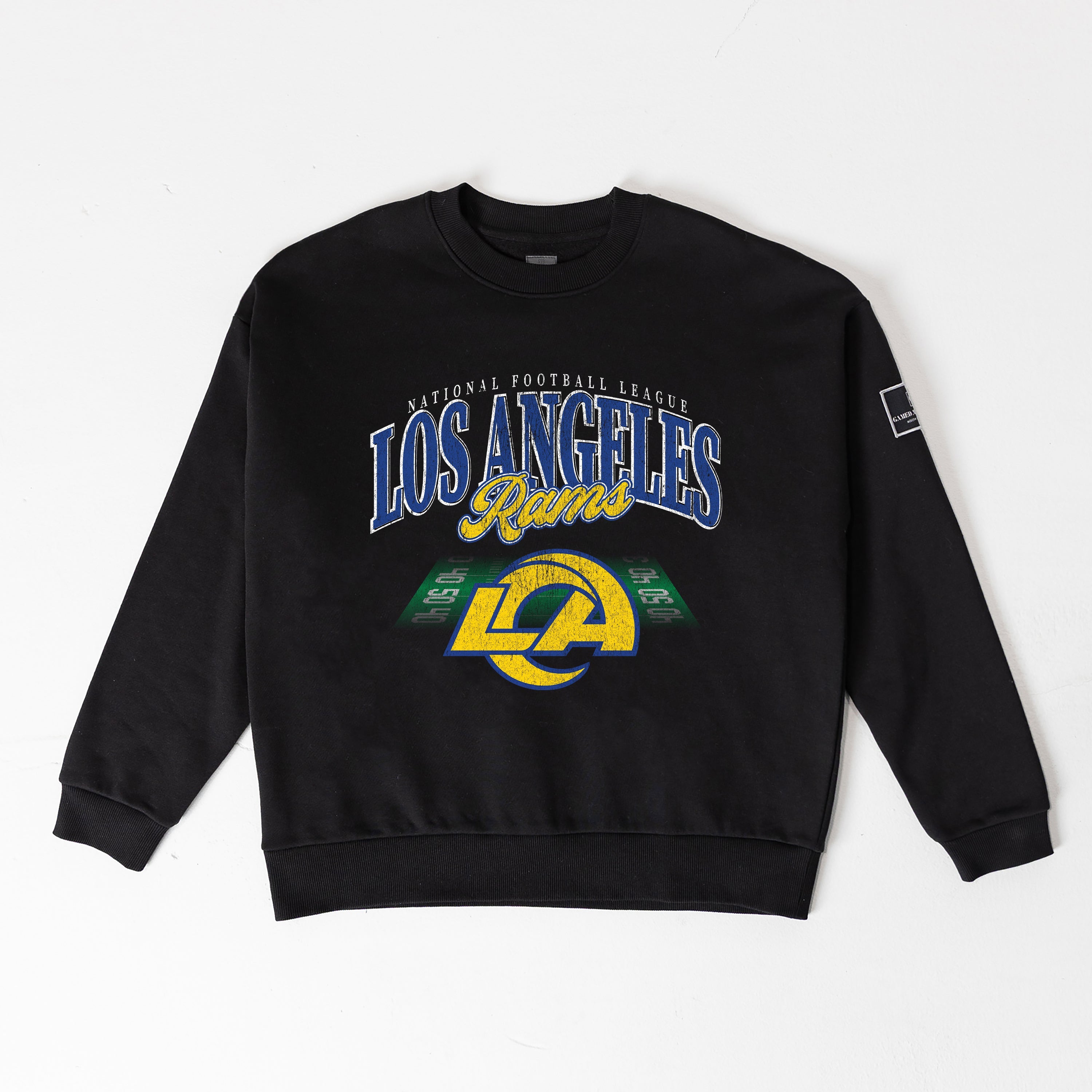 LOS ANGELES RAMS FIELD FOCUS BLACK LABEL PREMIUM FLEECE DROP SHOULDER CREWNECK