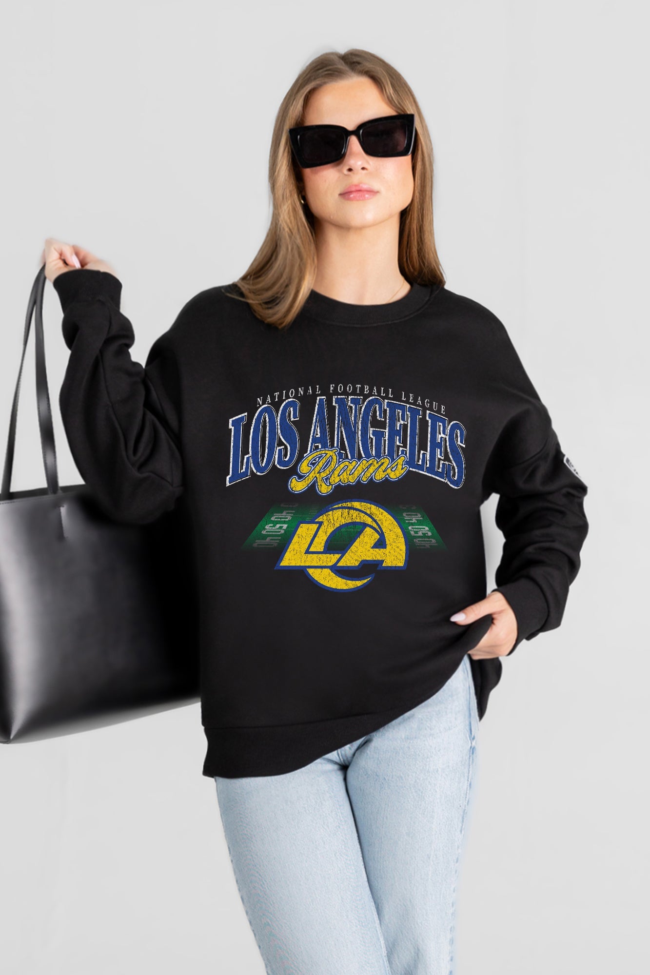 LOS ANGELES RAMS FIELD FOCUS BLACK LABEL PREMIUM FLEECE DROP SHOULDER CREWNECK