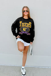 LSU TIGERS BOLD CHEERS BLACK LABEL PREMIUM FLEECE CREW SWEATSHIRT