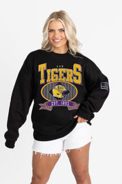 LSU TIGERS BOLD CHEERS BLACK LABEL PREMIUM FLEECE CREW SWEATSHIRT