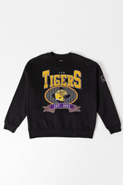 LSU TIGERS BOLD CHEERS BLACK LABEL PREMIUM FLEECE CREW SWEATSHIRT
