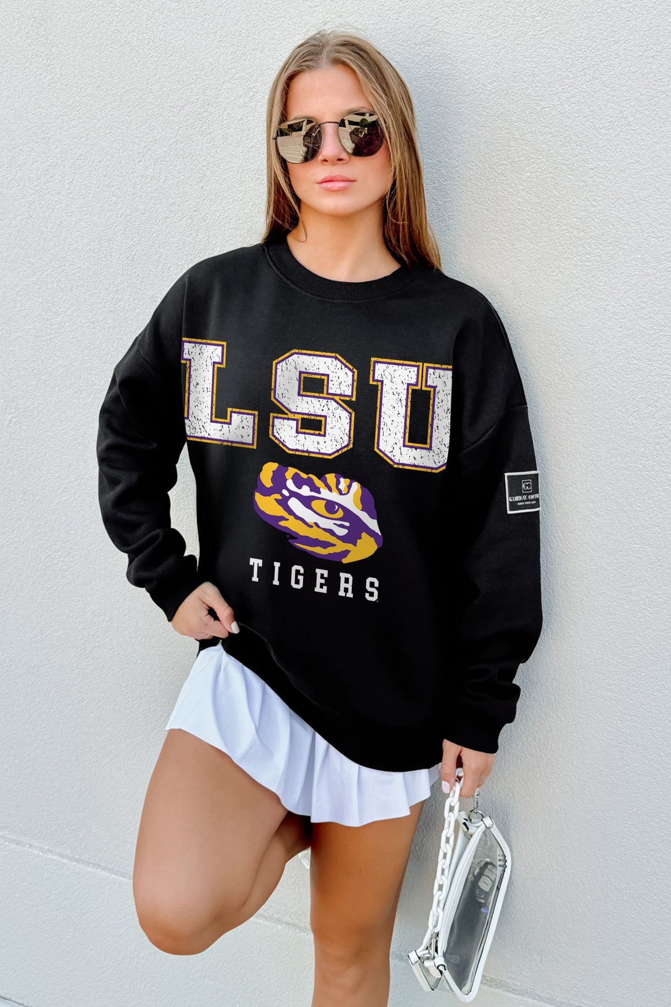 LSU TIGERS LEVEL UP BLACK LABEL PREMIUM FLEECE CREW SWEATSHIRT