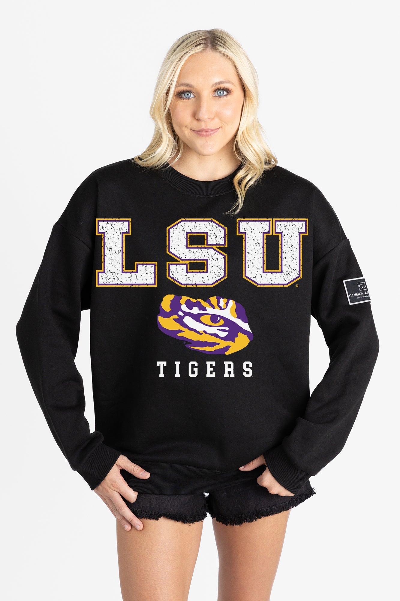 LSU TIGERS LEVEL UP BLACK LABEL PREMIUM FLEECE CREW SWEATSHIRT