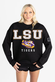 LSU TIGERS LEVEL UP BLACK LABEL PREMIUM FLEECE CREW SWEATSHIRT