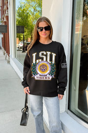 LSU TIGERS VICTORY LANE BLACK LABEL PREMIUM FLEECE CREW SWEATSHIRT
