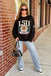 LSU TIGERS VICTORY LANE BLACK LABEL PREMIUM FLEECE CREW SWEATSHIRT