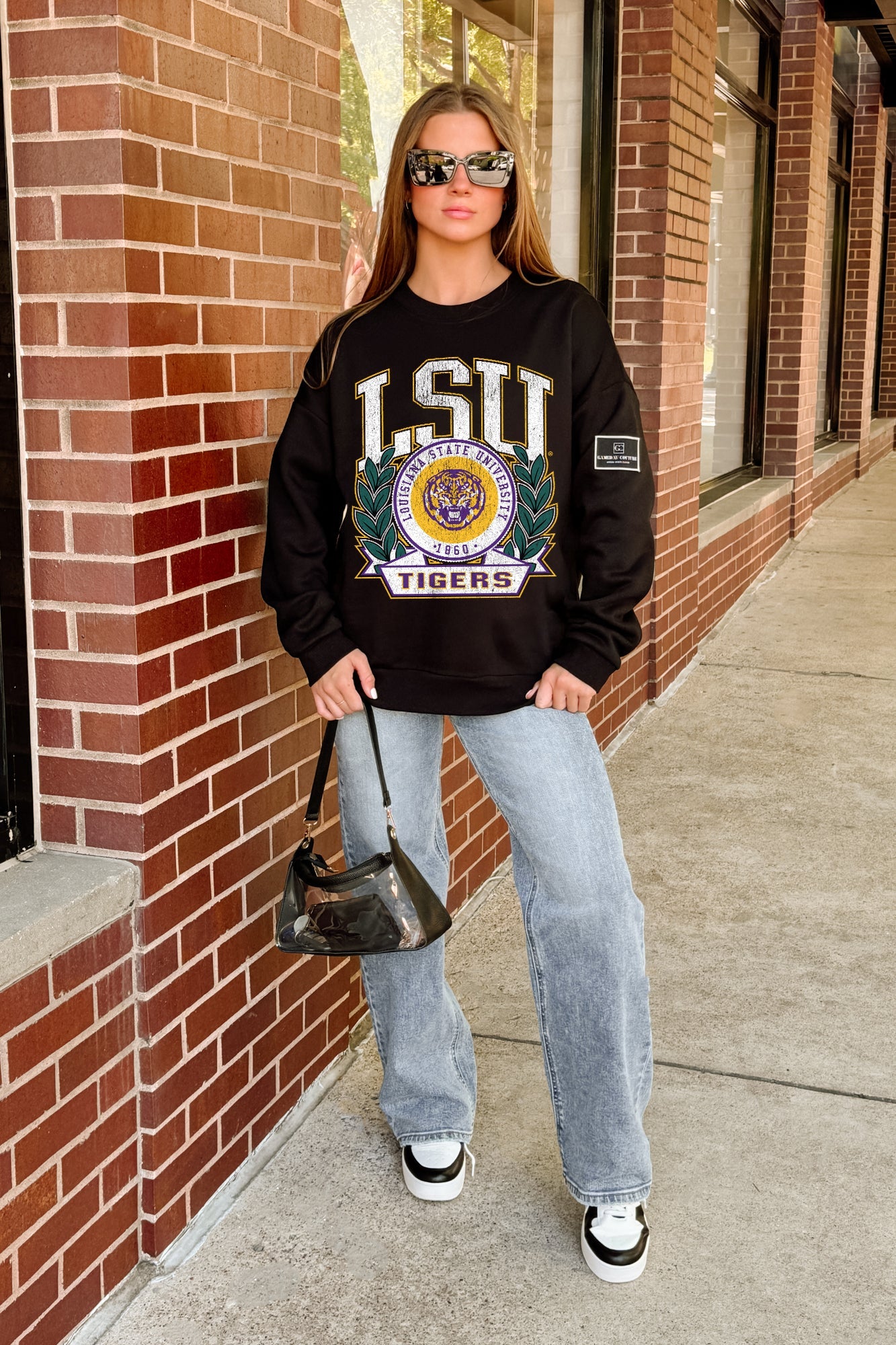 LSU TIGERS VICTORY LANE BLACK LABEL PREMIUM FLEECE CREW SWEATSHIRT