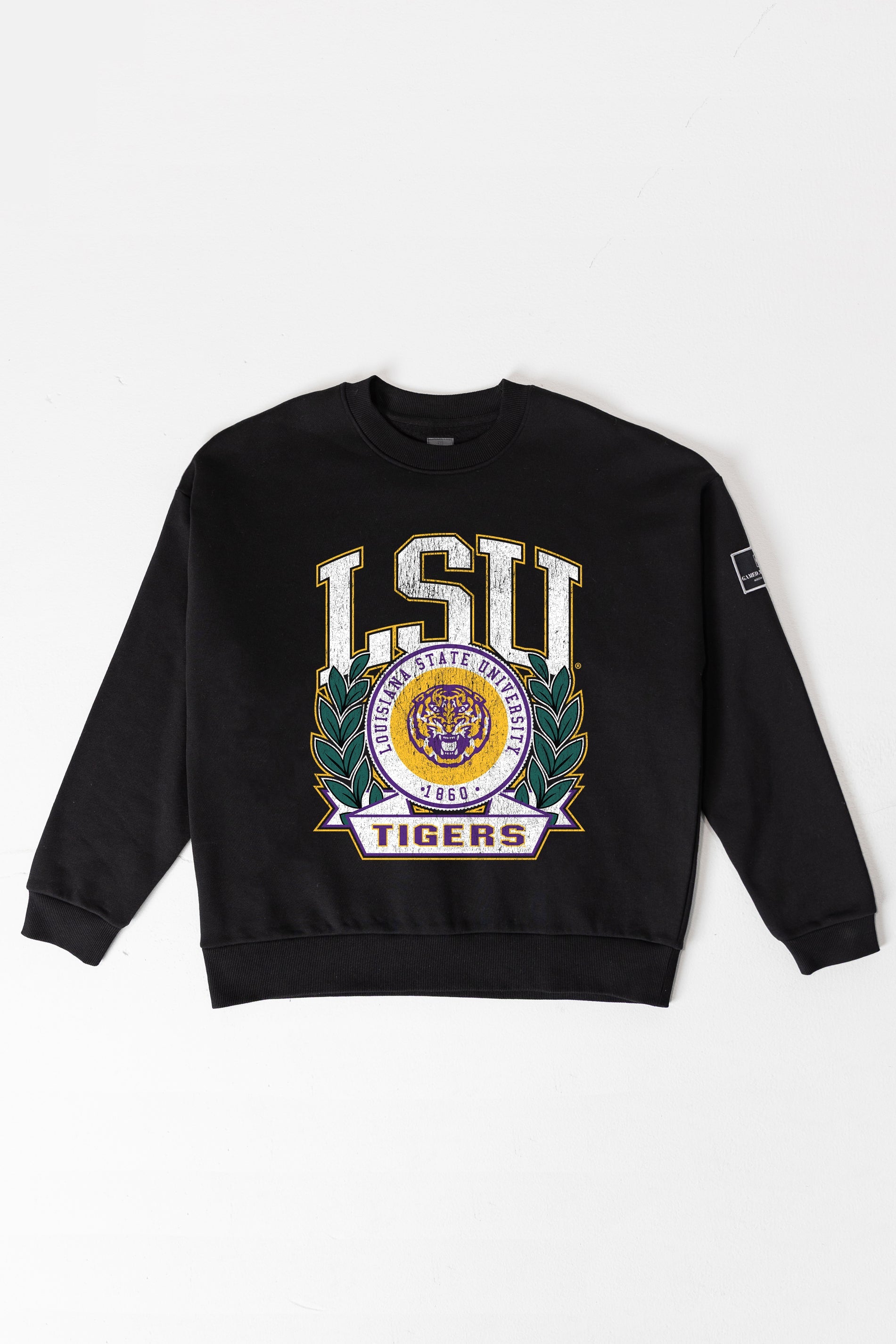 LSU TIGERS VICTORY LANE BLACK LABEL PREMIUM FLEECE CREW SWEATSHIRT