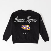 LSU TIGERS LEGACY CLUB BLACK LABEL PREMIUM FLEECE DROP SHOULDER CREWNECK