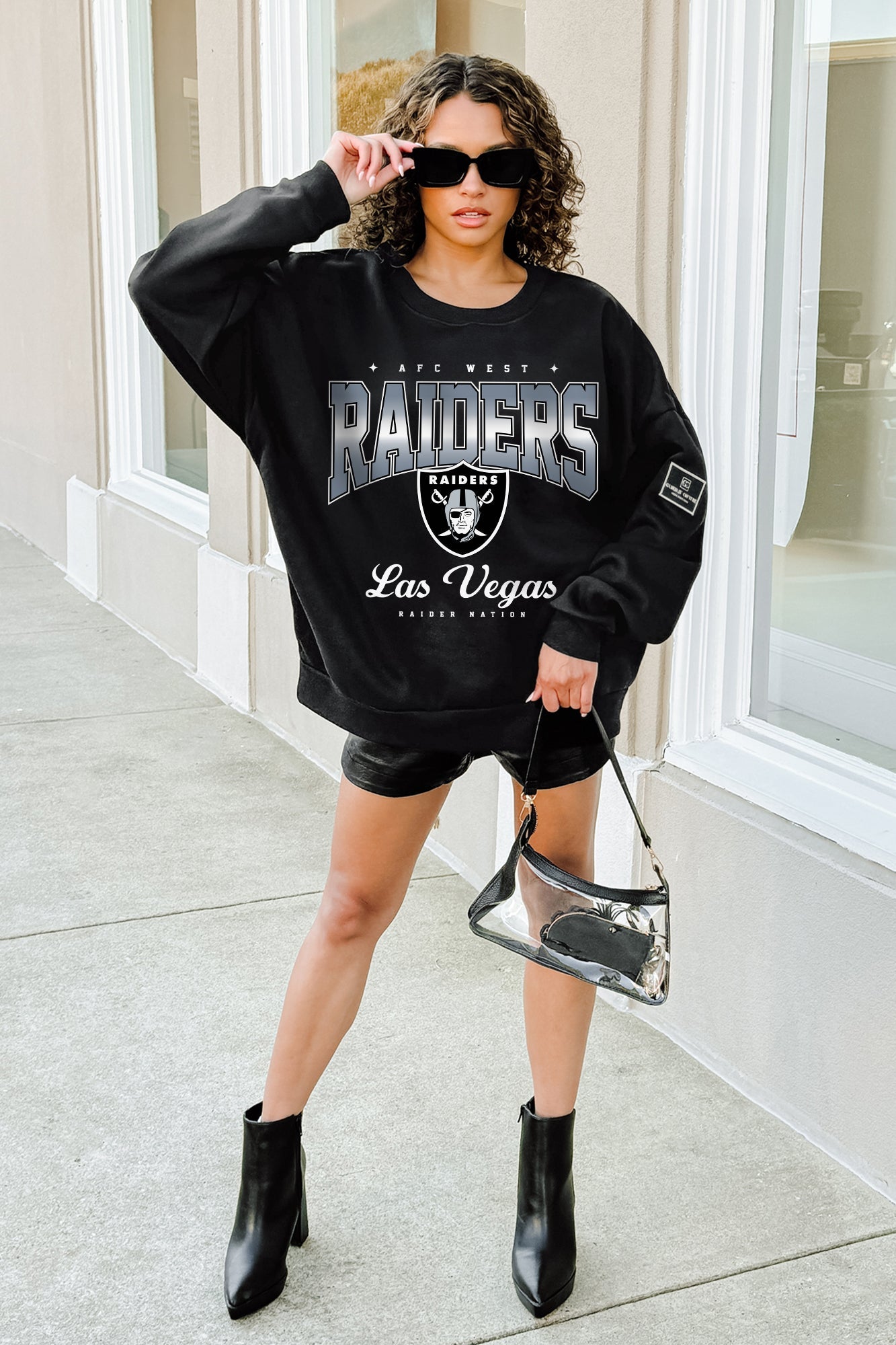 LAS VEGAS RAIDERS POWERHOUSE PLAY BLACK LABEL PREMIUM FLEECE CREW SWEATSHIRT