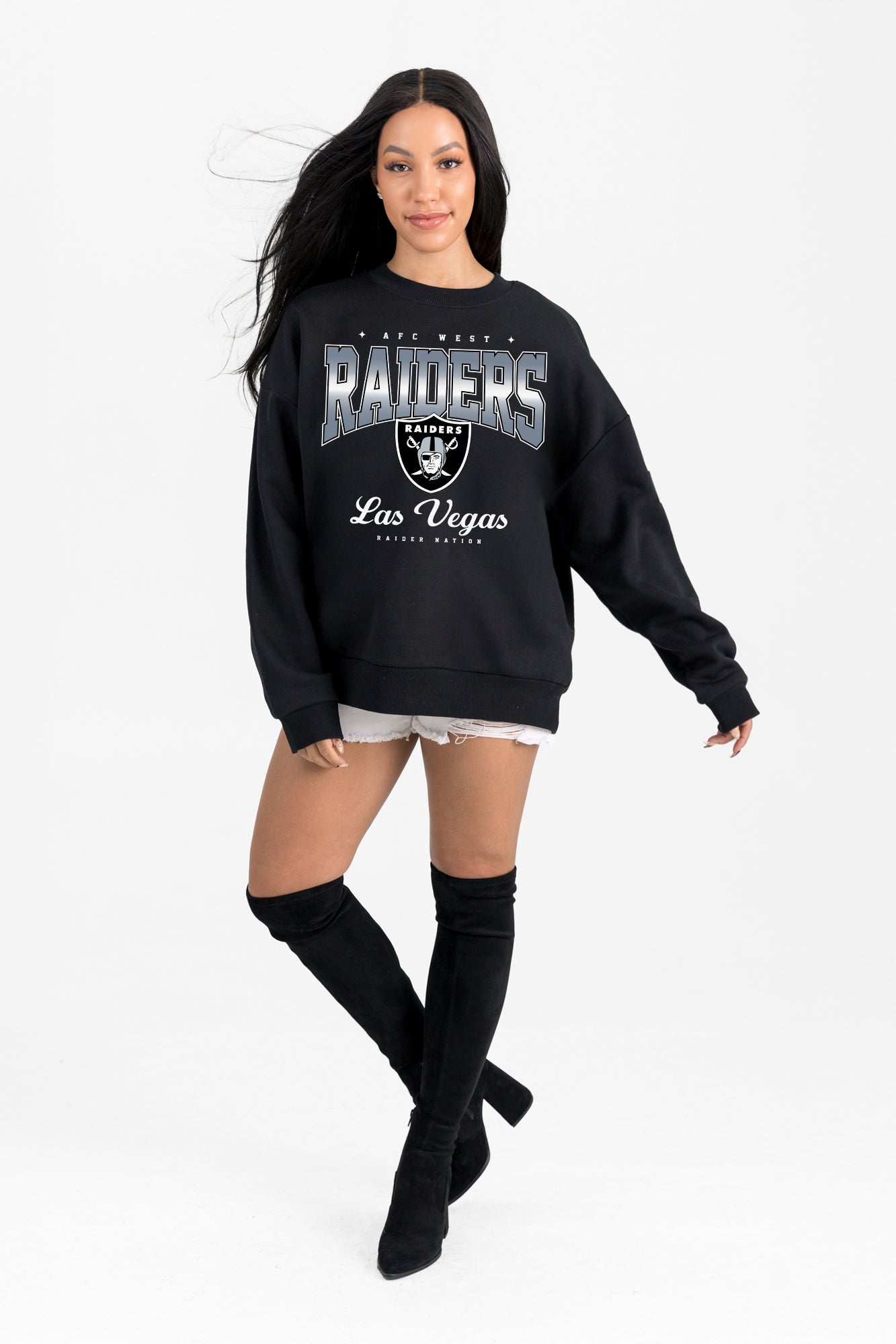 LAS VEGAS RAIDERS POWERHOUSE PLAY BLACK LABEL PREMIUM FLEECE CREW SWEATSHIRT