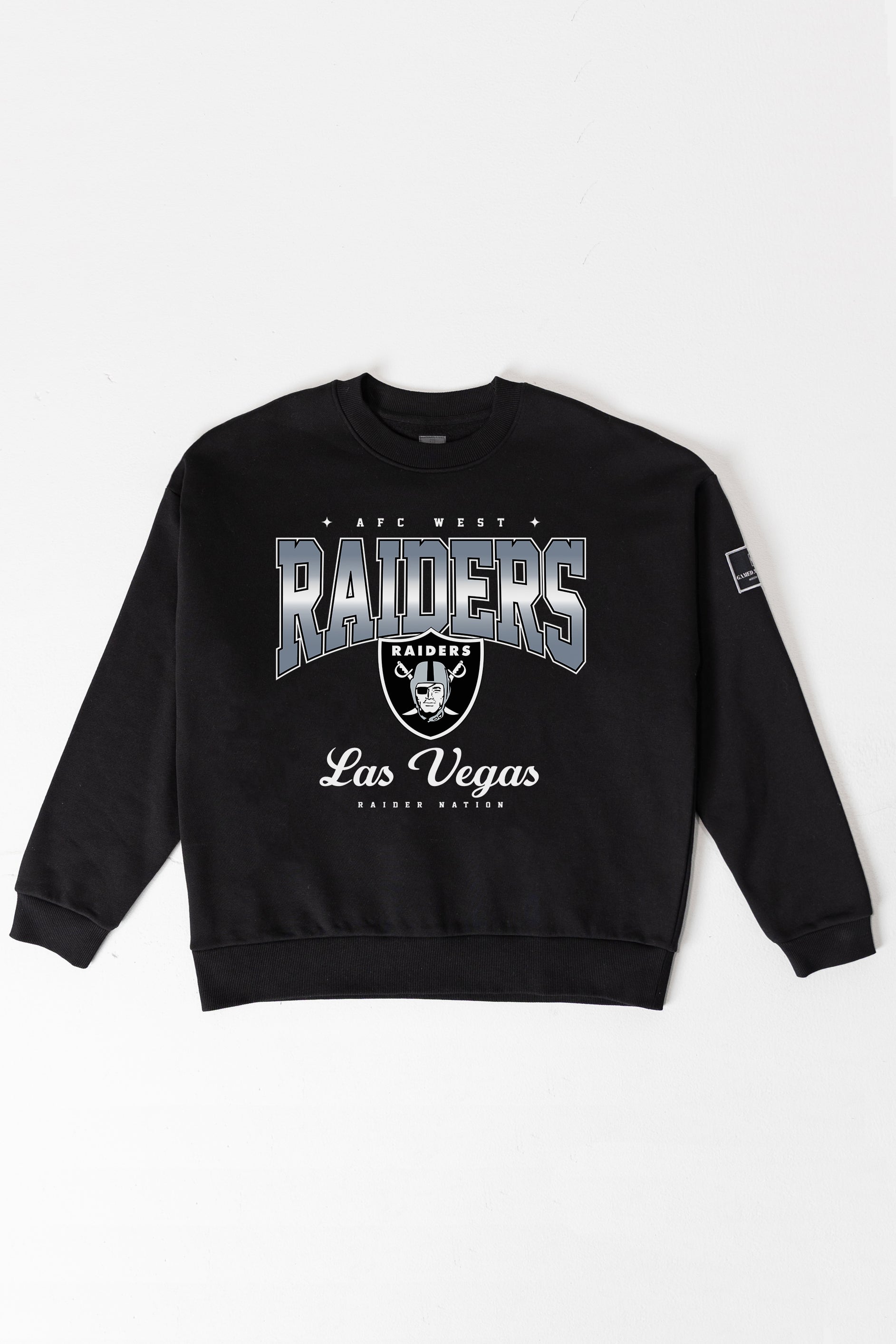 LAS VEGAS RAIDERS POWERHOUSE PLAY BLACK LABEL PREMIUM FLEECE CREW SWEATSHIRT
