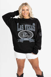 LAS VEGAS RAIDERS BOLD CHEERS BLACK LABEL PREMIUM FLEECE CREW SWEATSHIRT