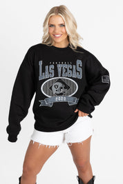 LAS VEGAS RAIDERS BOLD CHEERS BLACK LABEL PREMIUM FLEECE CREW SWEATSHIRT