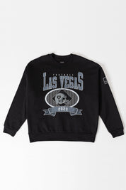 LAS VEGAS RAIDERS BOLD CHEERS BLACK LABEL PREMIUM FLEECE CREW SWEATSHIRT