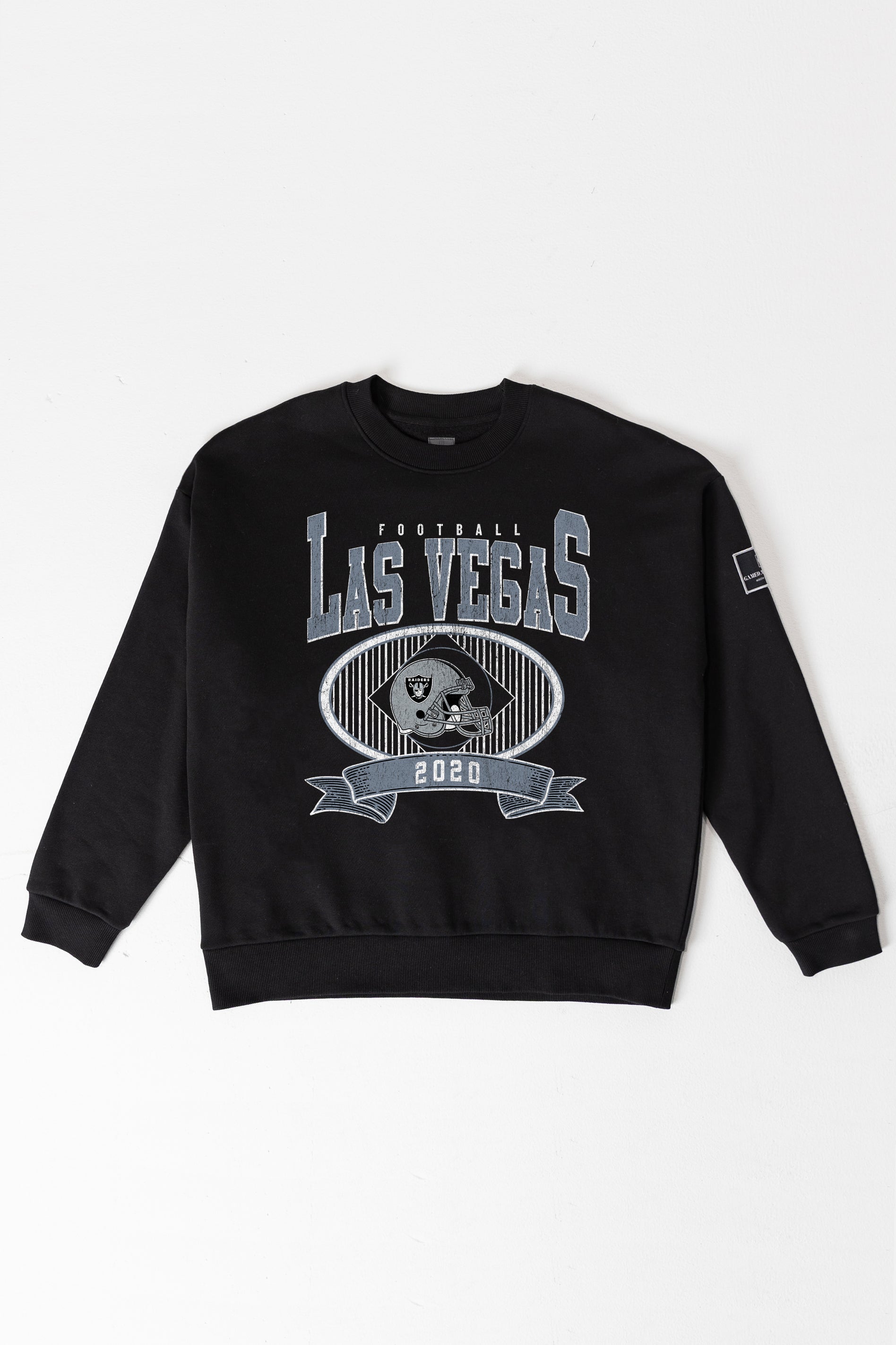LAS VEGAS RAIDERS BOLD CHEERS BLACK LABEL PREMIUM FLEECE CREW SWEATSHIRT